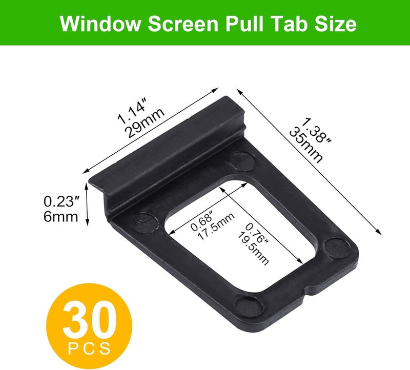 Wulankd 30 Pack Window Screen Pull Tab, Window Screen Lift Plate Replacement Part Flat Spline Groove Pull Plate Clamp, Black - Image 3